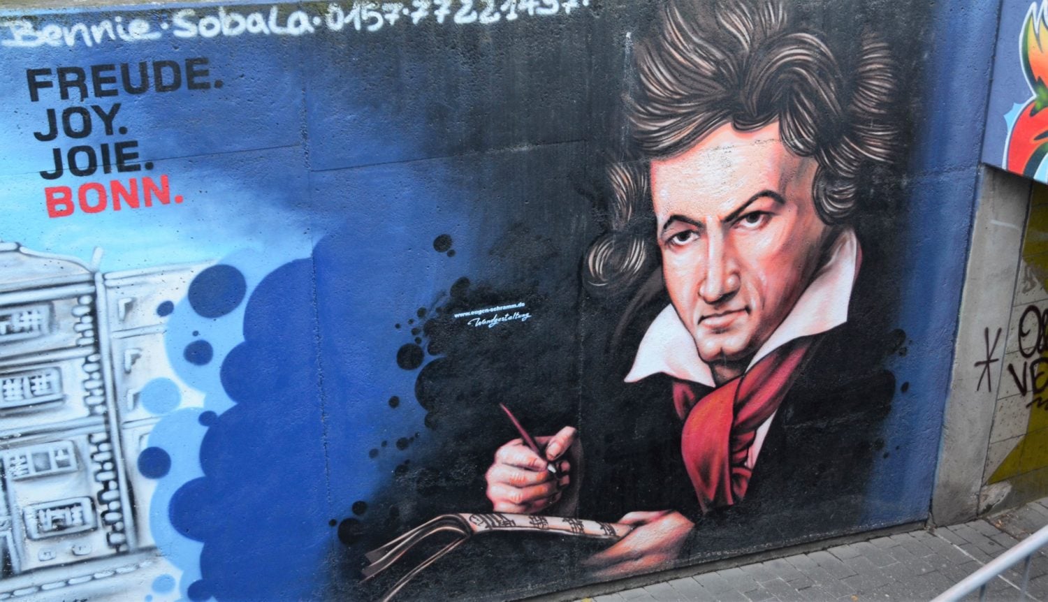 Van Beethoven ook als graffiti in een tunnel in Bonn