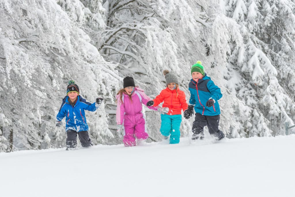 Kinderen in de sneeuw op de Feldberg de hoogste van het Zwarte Woud
