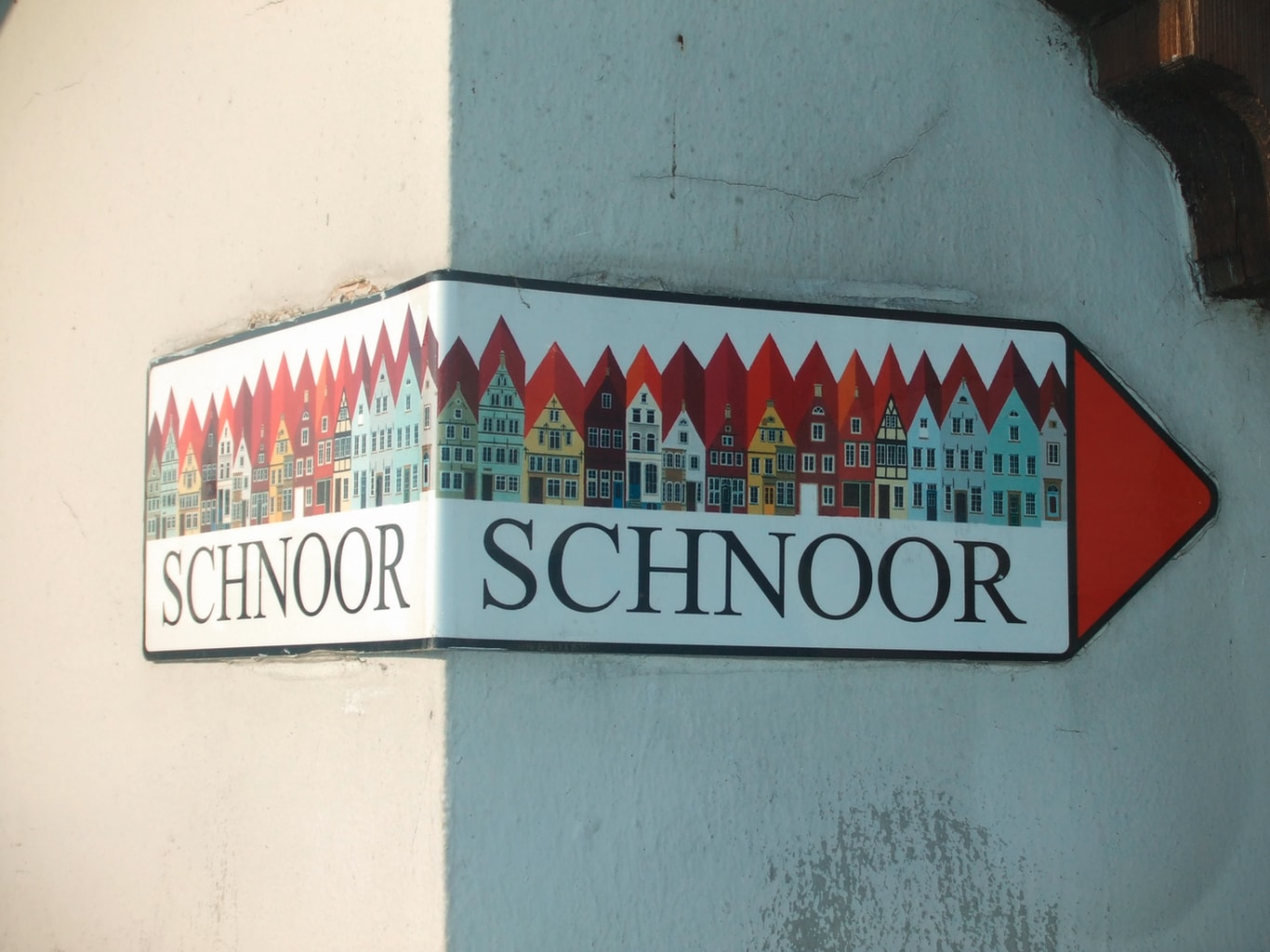Verkeersbord met erop de huizen van het Schnoorviertel in Bremen
