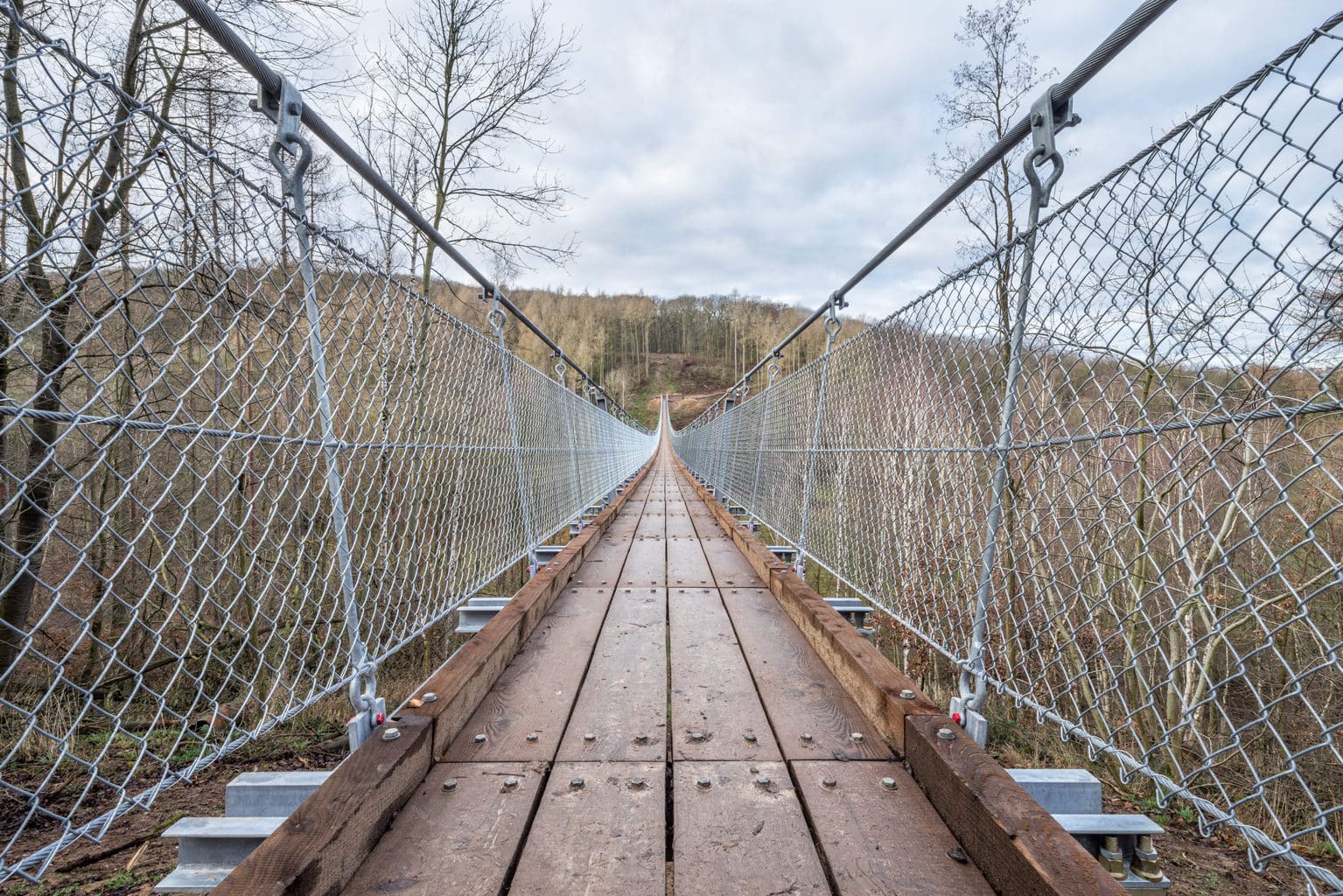 Hangbrug Hohe Schrecke in het Duitse Thüringen in de winter