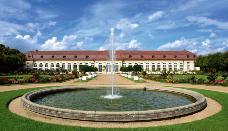 Fontein en tuin in Ansbach in Beieren