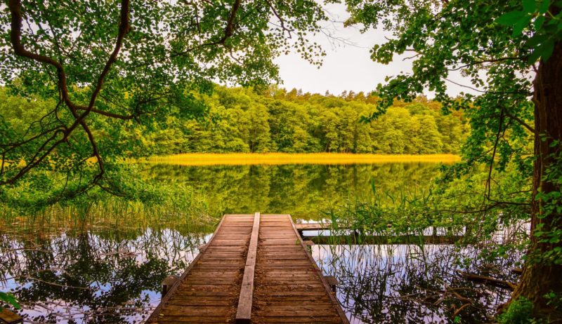 Een steegje aan een meer in de Uckermark in de Duitse deelstaat Brandenburg