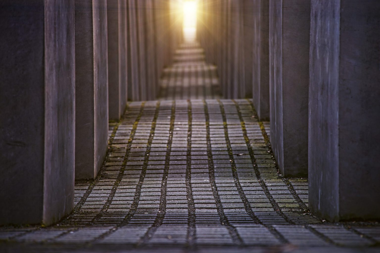 Het holocaust monument in Berlijn tijdens de zonsopgang