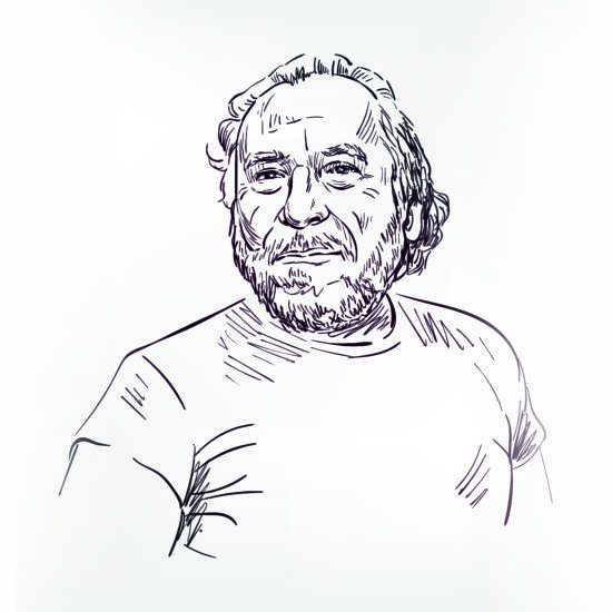 Charles Bukowski is een wereldster uit Rijnland-Palts, dit is een tekening van de schrijver