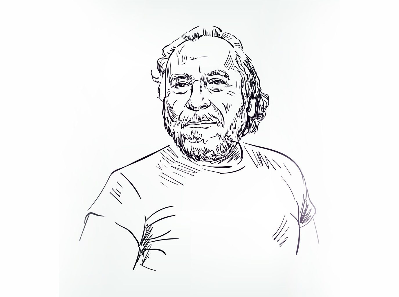 Charles Bukowski is een wereldster uit Rijnland-Palts, dit is een tekening van de schrijver
