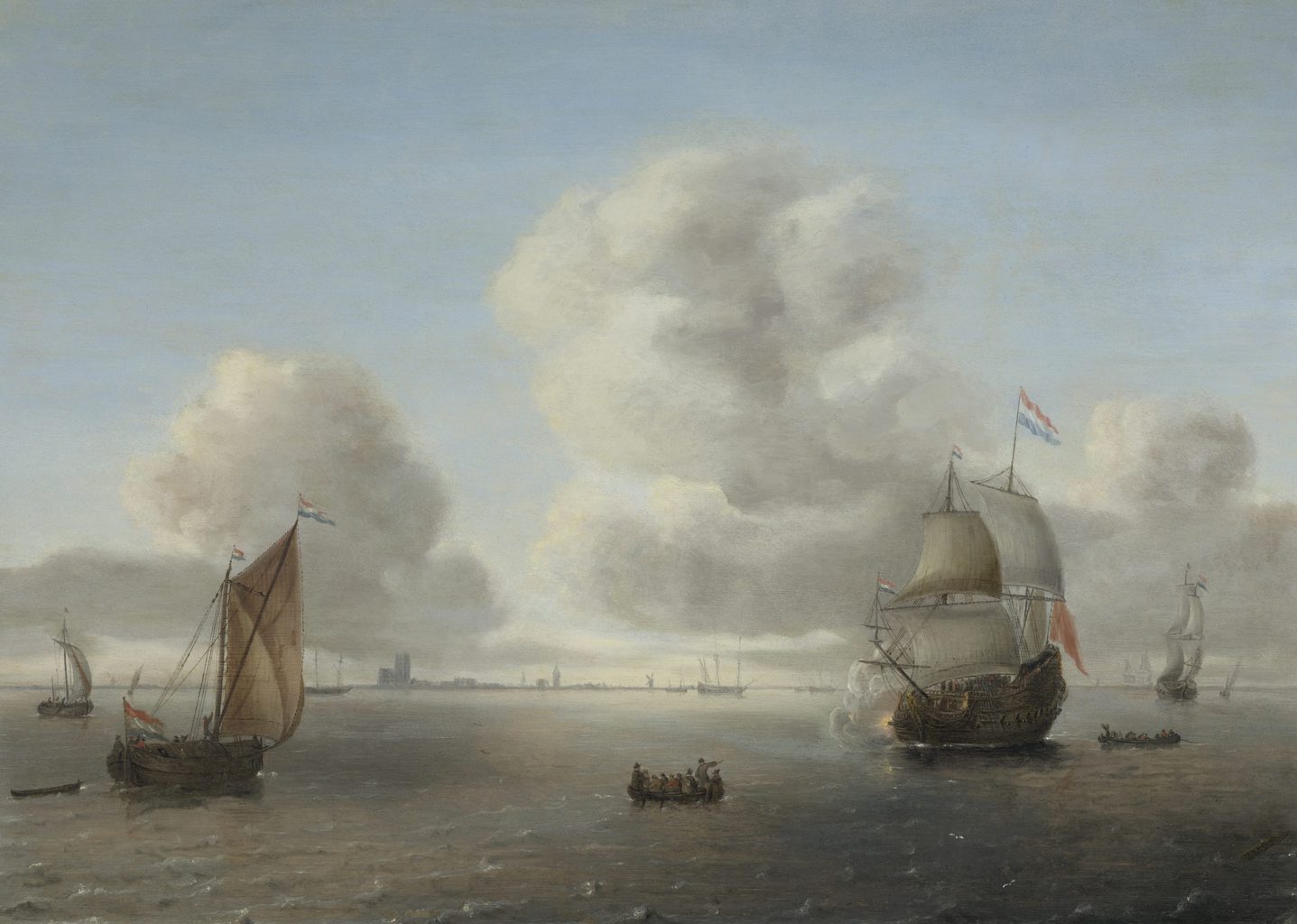 Willem Hermansz. van Diest, Schepen en boten voor de kust bij Dordrecht, 1650er Jahre, olie op eikenhout, prive verzameling, Keulen