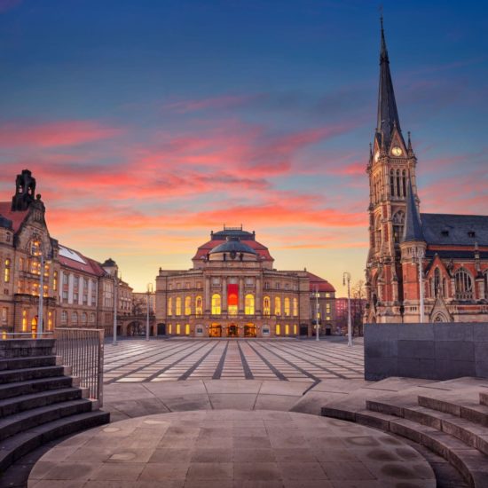 Chemnitz wordt culturele hoofdstad van Europa, hier te zien het theaterplein