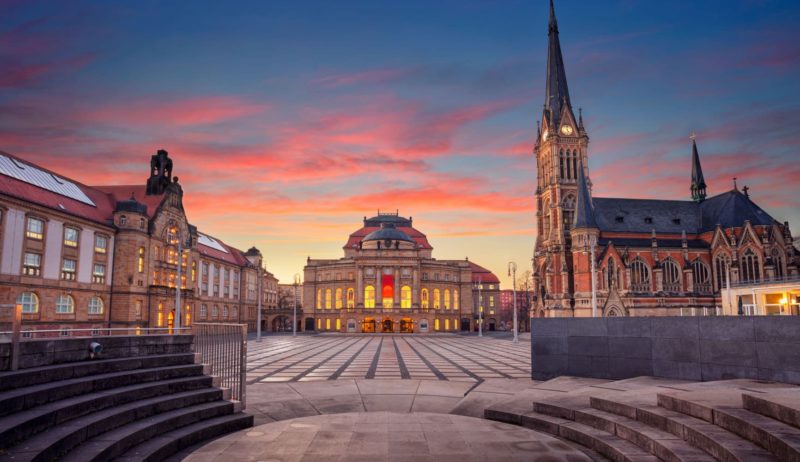 Chemnitz wordt culturele hoofdstad van Europa, hier te zien het theaterplein