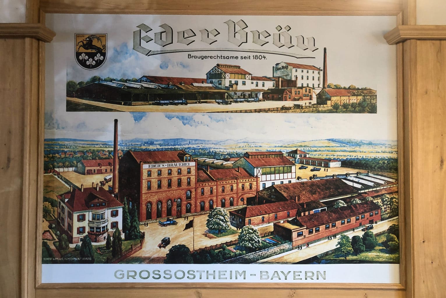 Historisch tekening van Eder brouwerij in Grossostheim in Beieren