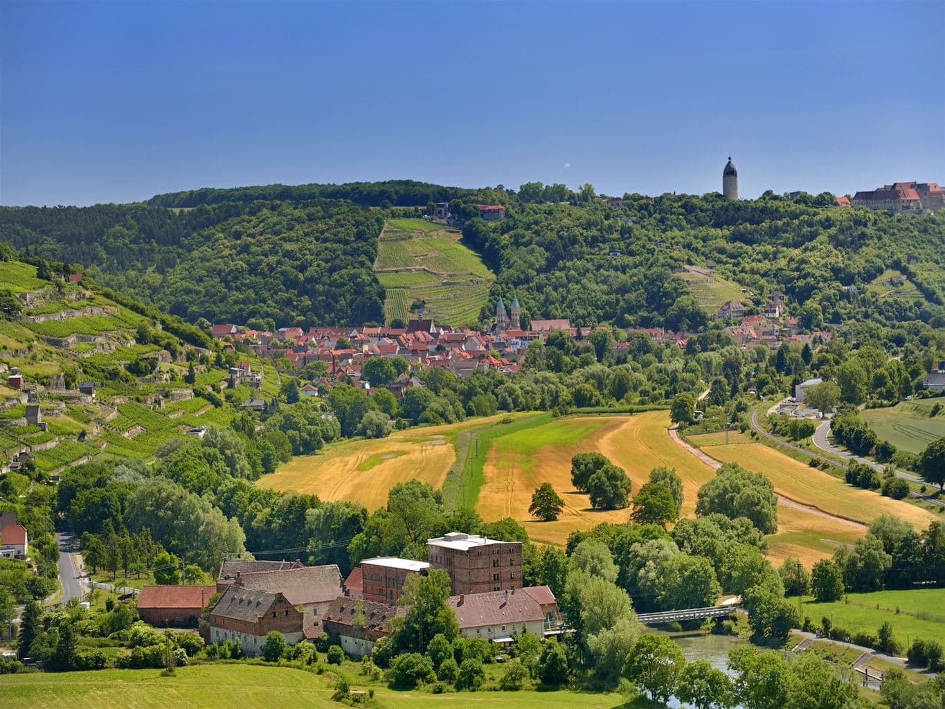 Uitzicht op het wijnstadje Freyburg in de regio Saale-Unstrut