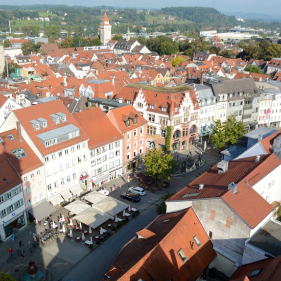 Uitzicht vanaf de Blaserturm in Ravensburg op de oude stad