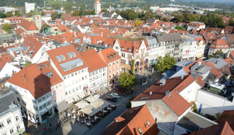 Uitzicht vanaf de Blaserturm in Ravensburg op de oude stad