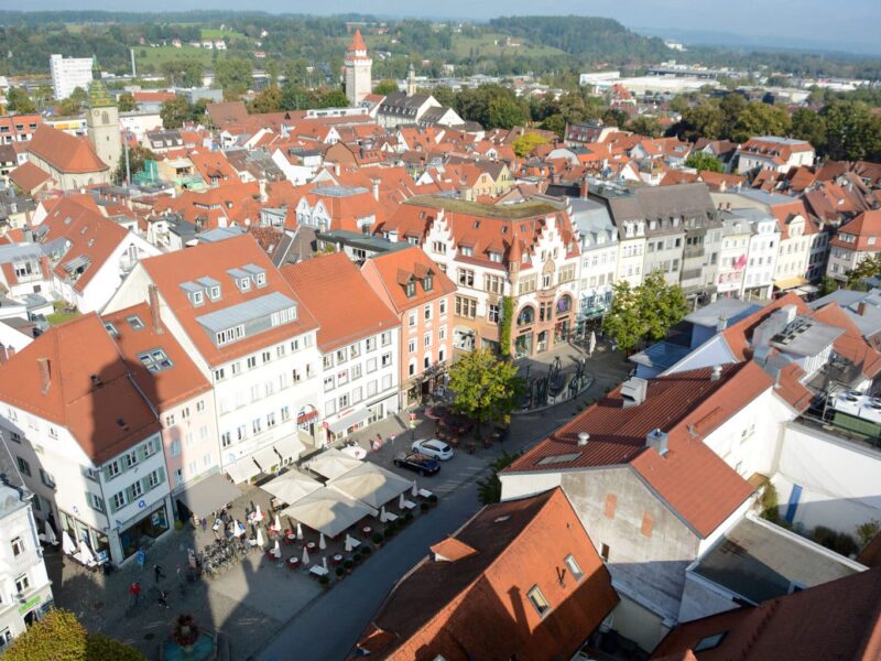 Uitzicht vanaf de Blaserturm in Ravensburg op de oude stad