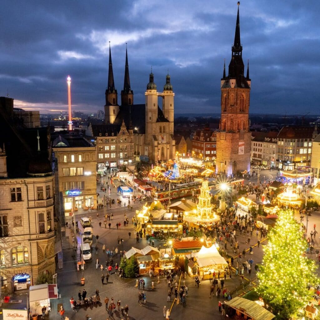 wintermarket in Halle, Saksen-Anhalt, Duitsland