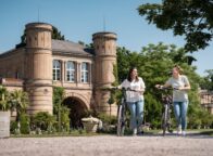 Fietsen in de botanische tuin in Karlsruhe, Baden-Württemberg, Duitsland