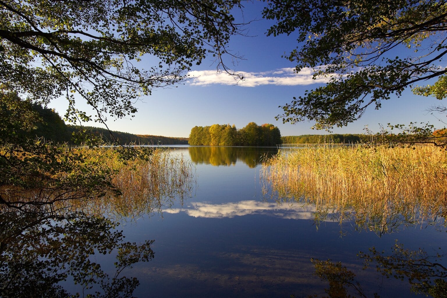 Het Mecklenburgse merengebied in het herfst