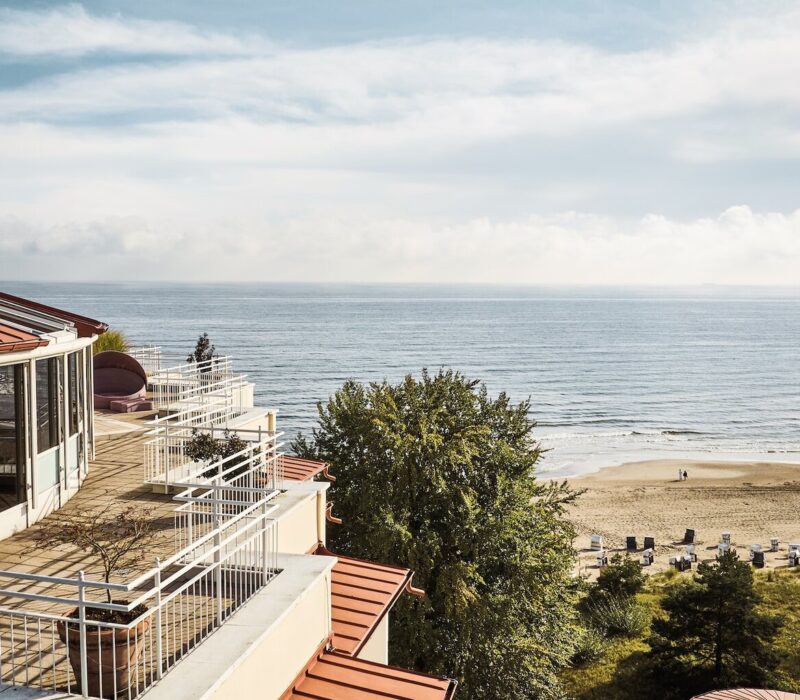 Het dakterras van de Ana Penthouse Suite in het Strandhotel Basin. Een Hotel aan het strand van de Oostzee.