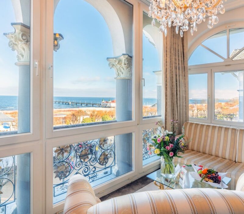 Uitzicht vanuit het raam van de kamer in Hotel Ahlbecker Hof op de zee