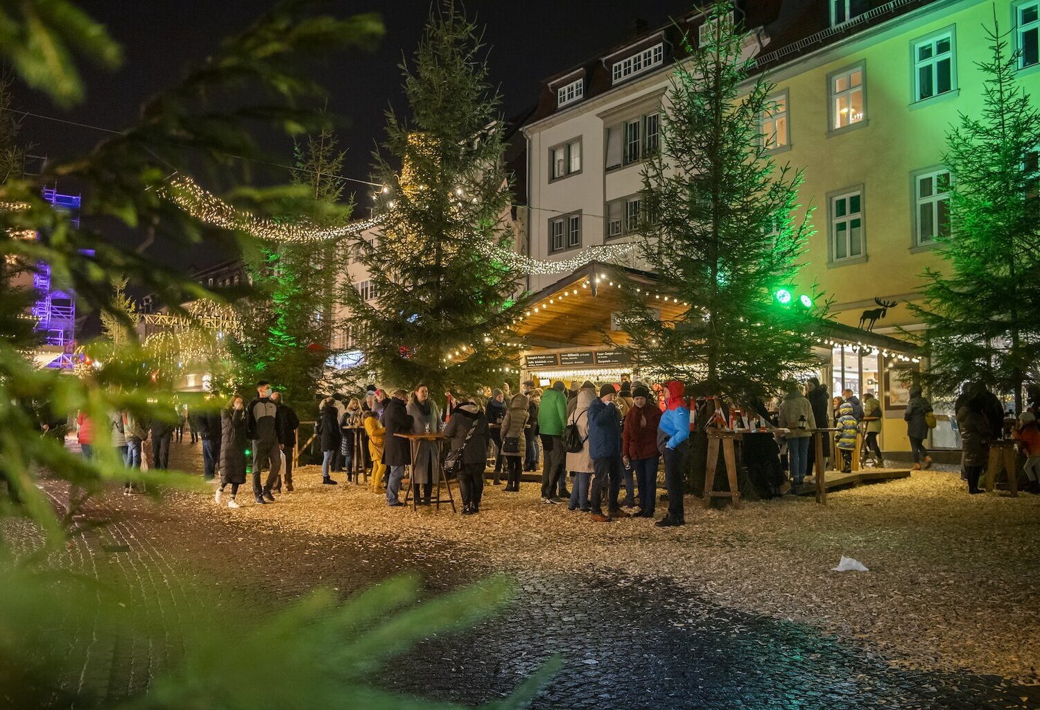 kraampjes in de winterbos op de kerstmarkt in Fulda