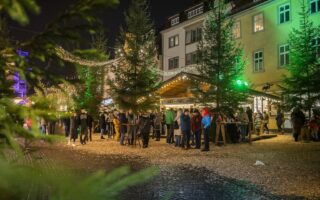 kraampjes in de winterbos op de kerstmarkt in Fulda