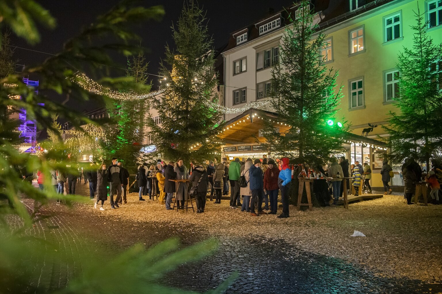 kraampjes in de winterbos op de kerstmarkt in Fulda