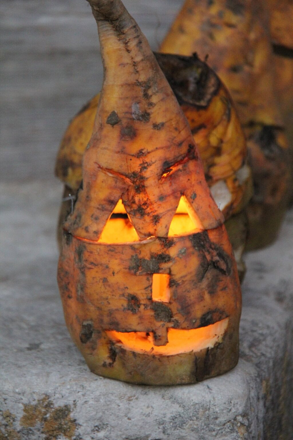 Vurige grimasse in een koolraap "Rübengeister" in Denkingen, Duitsland