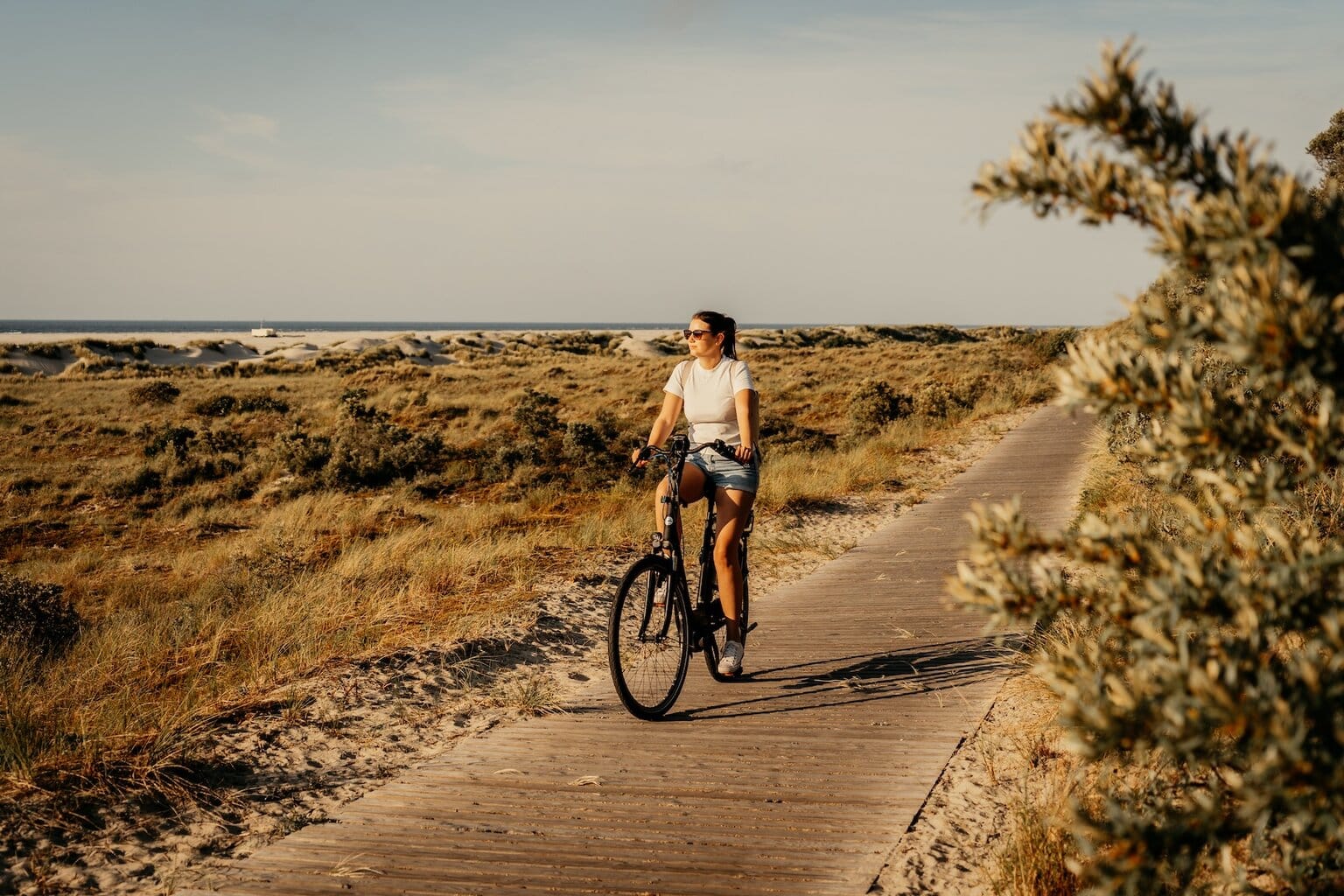fietsen bij het strand aan de Noordzee van Borkum